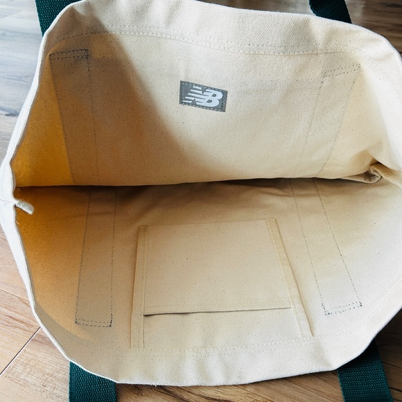 New Balance Classic Canvas Tote Bag White & Green Cotton Everyday Carry - Picture 4 of 8